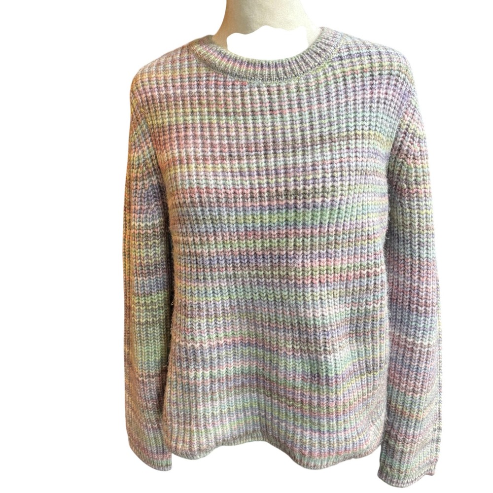Loft Petites Multicolor Space Dye Ribbed Crew Neck Sweater LP Pastel Knit #1183